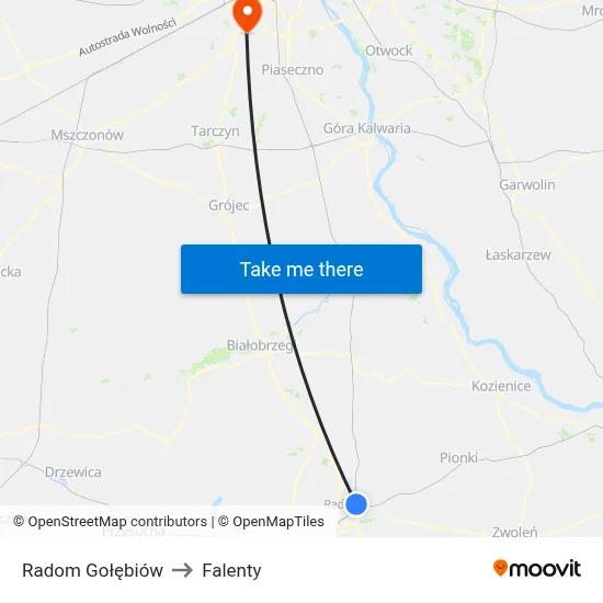 Radom Gołębiów to Falenty map