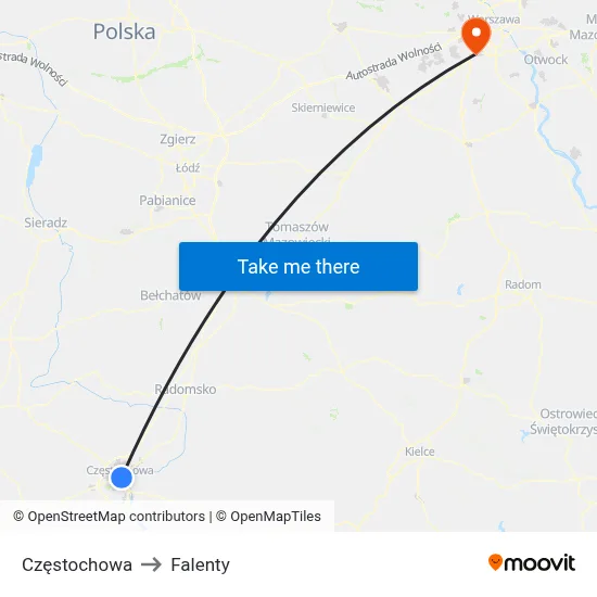 Częstochowa to Falenty map