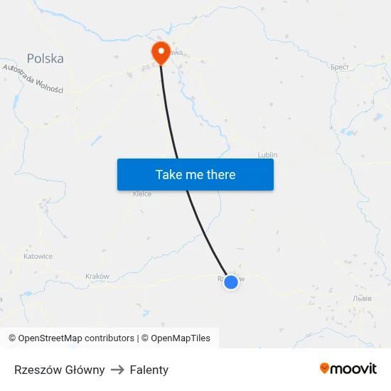 Rzeszów Główny to Falenty map