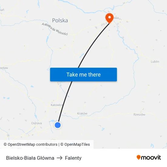 Bielsko-Biała Główna to Falenty map