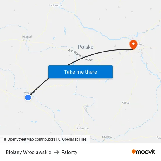 Bielany Wrocławskie to Falenty map