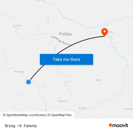 Brzeg to Falenty map
