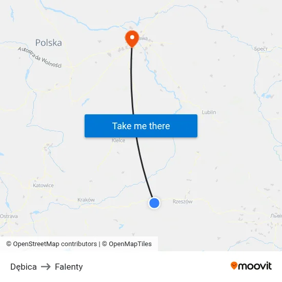 Dębica to Falenty map