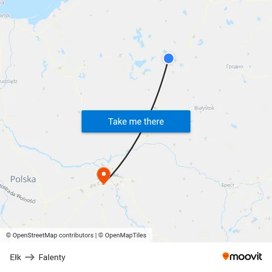 Ełk to Falenty map
