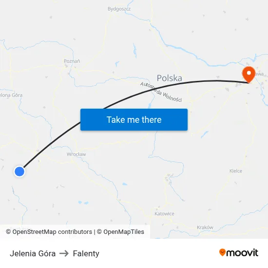 Jelenia Góra to Falenty map