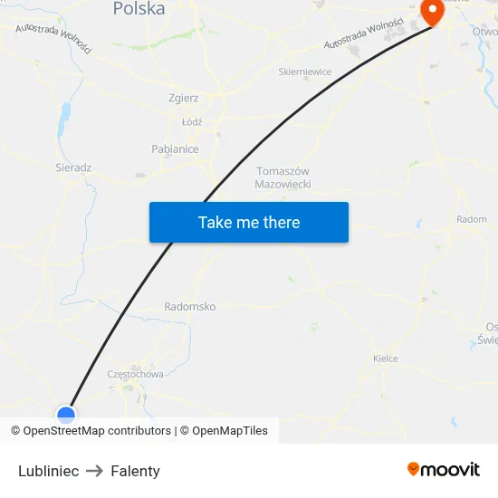 Lubliniec to Falenty map