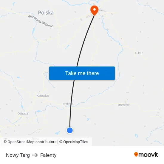 Nowy Targ to Falenty map