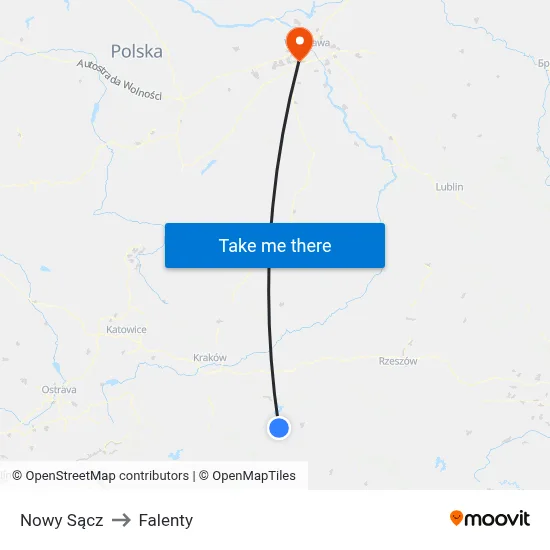 Nowy Sącz to Falenty map
