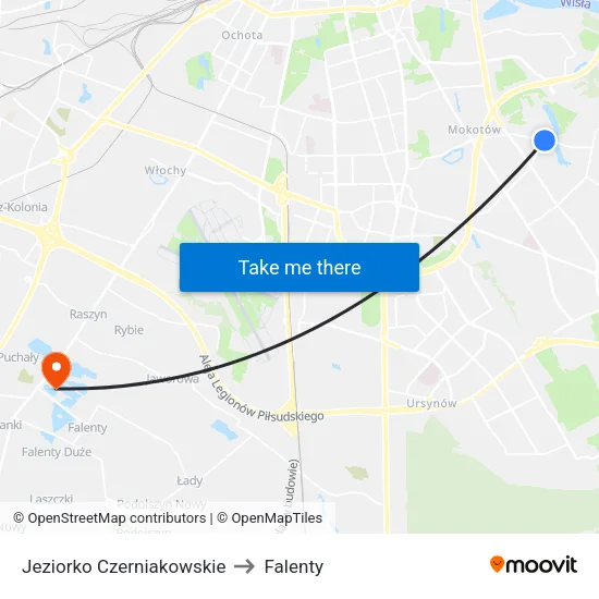 Jeziorko Czerniakowskie to Falenty map