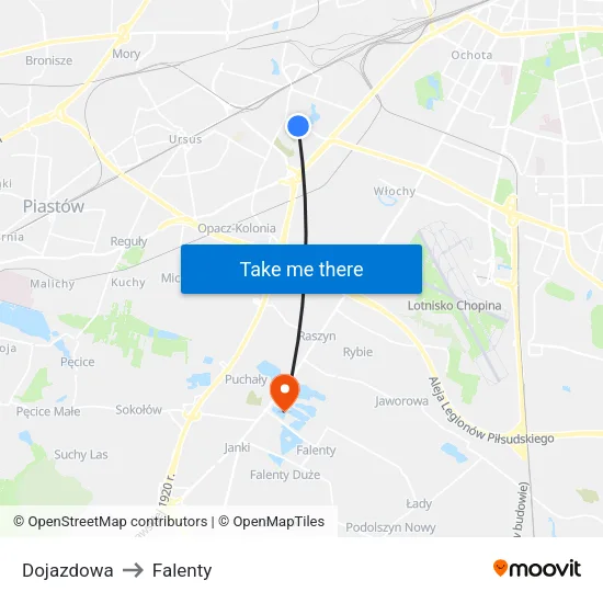 Dojazdowa to Falenty map