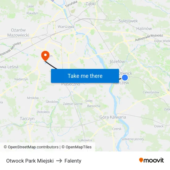 Otwock Park Miejski to Falenty map