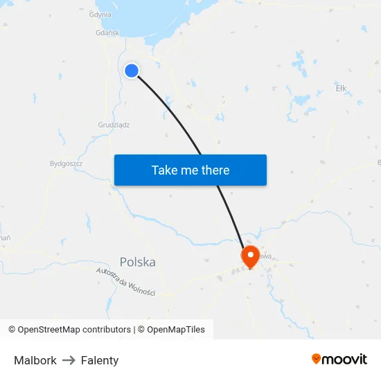 Malbork to Falenty map