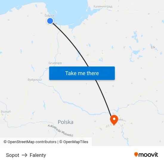 Sopot to Falenty map
