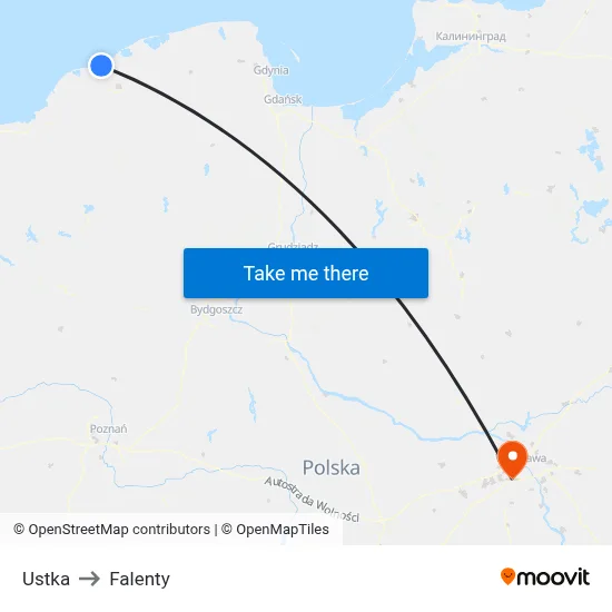 Ustka to Falenty map