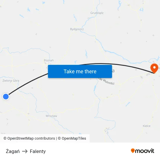 Żagań to Falenty map