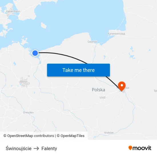 Świnoujście to Falenty map