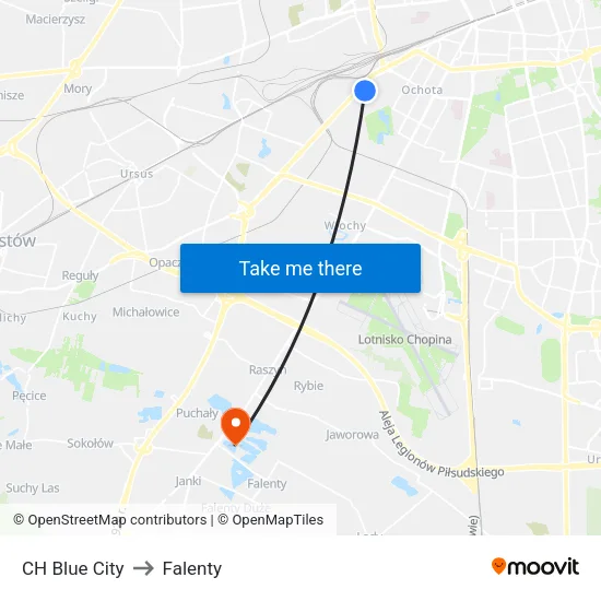CH Blue City to Falenty map