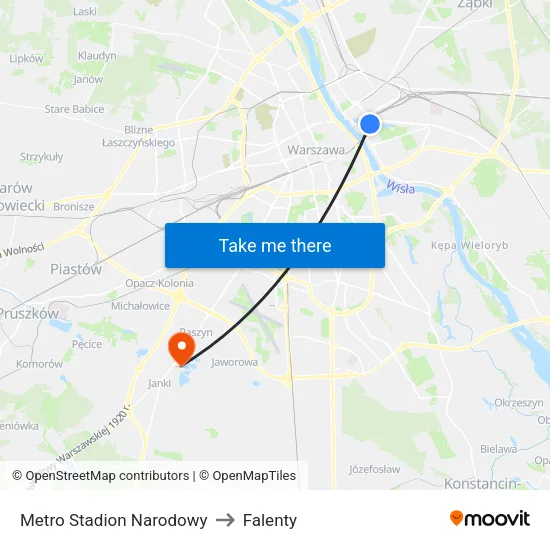 Metro Stadion Narodowy to Falenty map