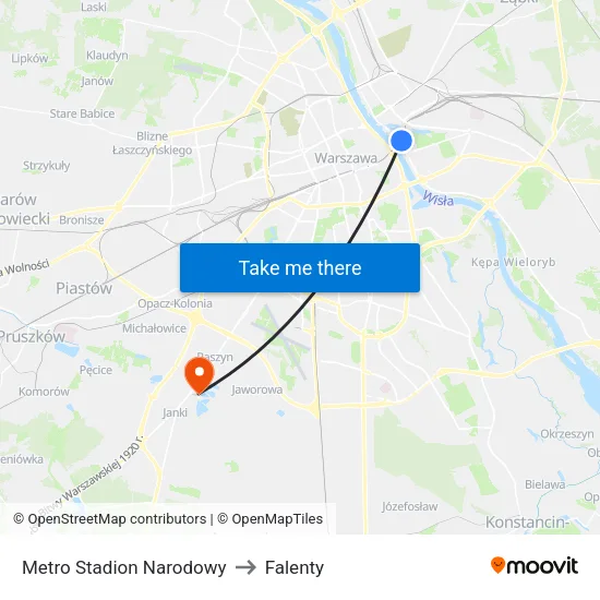 Metro Stadion Narodowy to Falenty map
