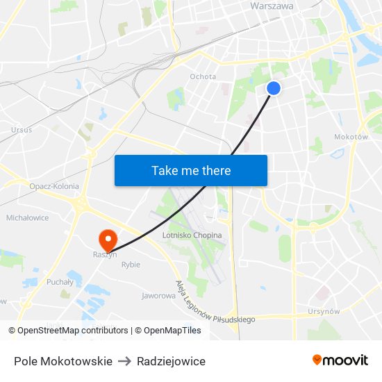 Pole Mokotowskie to Radziejowice map