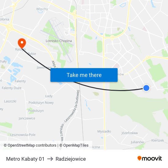 Metro Kabaty 01 to Radziejowice map