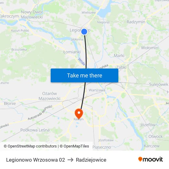 Legionowo Wrzosowa 02 to Radziejowice map