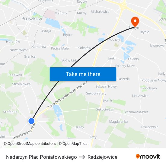 Nadarzyn Plac Poniatowskiego to Radziejowice map