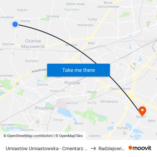 Umiastów Umiastowska - Cmentarz 02 to Radziejowice map
