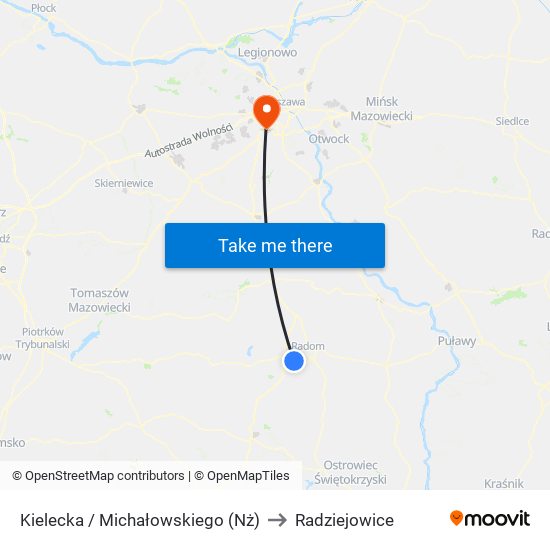 Kielecka / Michałowskiego (Nż) to Radziejowice map