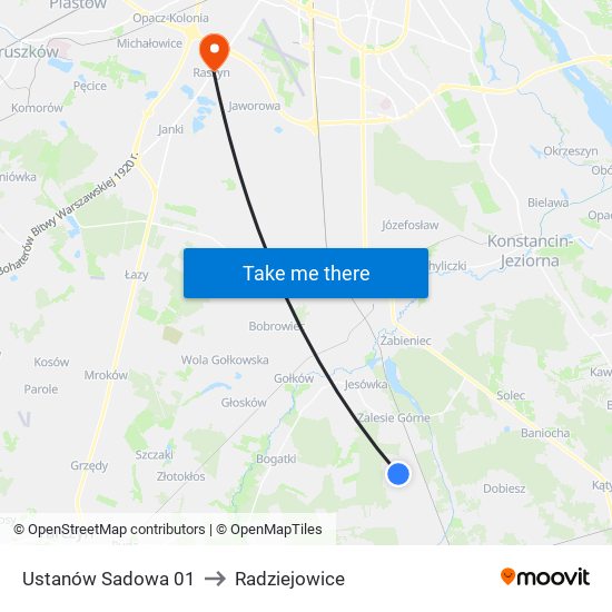 Ustanów Sadowa 01 to Radziejowice map