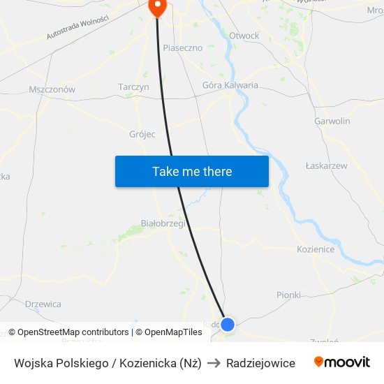 Wojska Polskiego / Kozienicka (Nż) to Radziejowice map