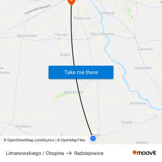 Limanowskiego / Chopina to Radziejowice map