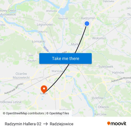 Radzymin Hallera 02 to Radziejowice map