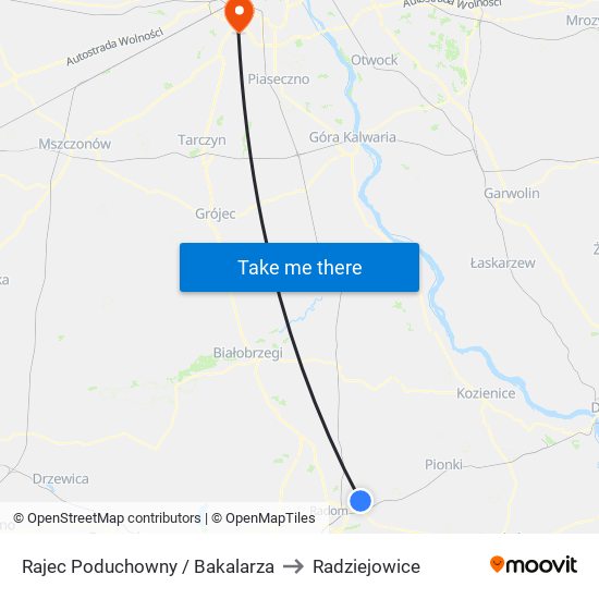 Rajec Poduchowny / Bakalarza to Radziejowice map