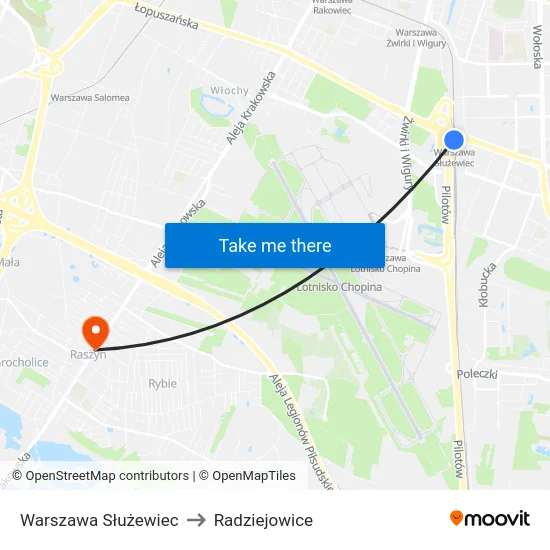 Warszawa Służewiec to Radziejowice map