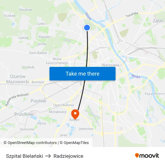 Szpital Bielański to Radziejowice map