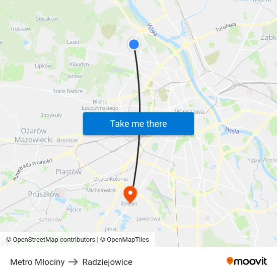 Metro Młociny to Radziejowice map