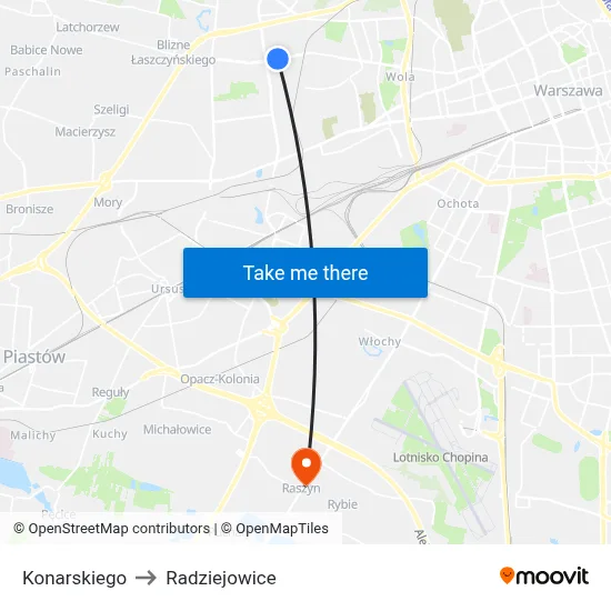 Konarskiego to Radziejowice map