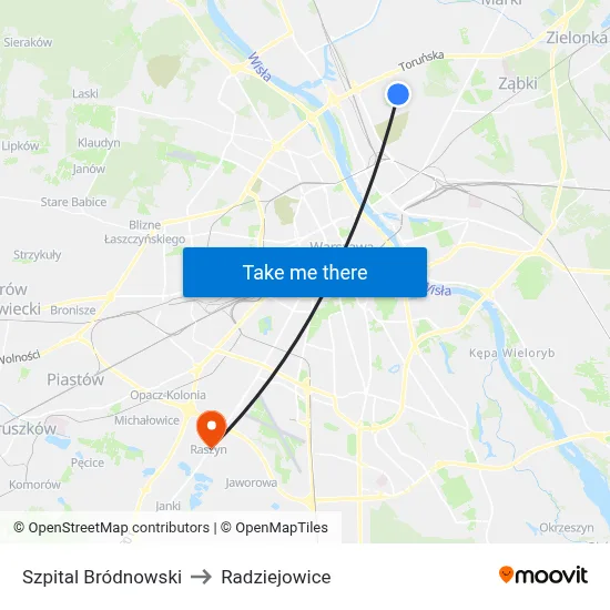 Szpital Bródnowski to Radziejowice map