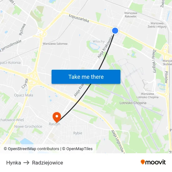 Hynka to Radziejowice map