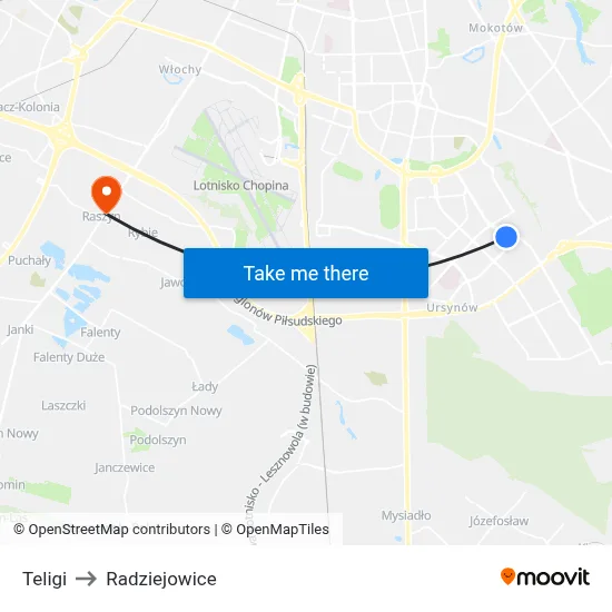 Teligi to Radziejowice map