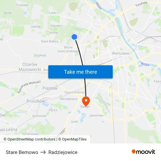 Stare Bemowo to Radziejowice map