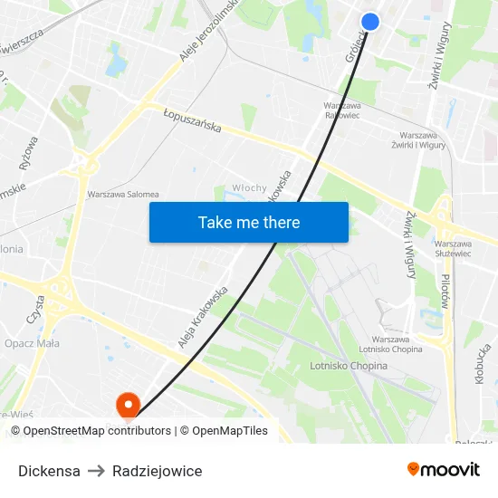 Dickensa to Radziejowice map