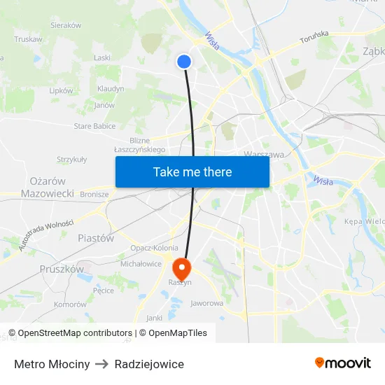 Metro Młociny to Radziejowice map