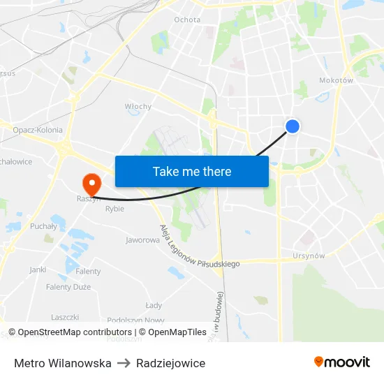 Metro Wilanowska to Radziejowice map