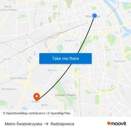 Metro Świętokrzyska to Radziejowice map