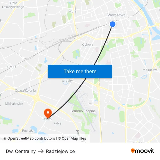 Dw. Centralny to Radziejowice map