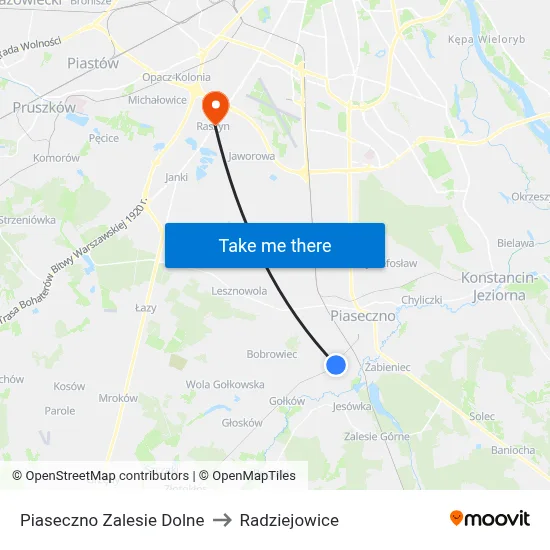 Piaseczno Zalesie Dolne to Radziejowice map