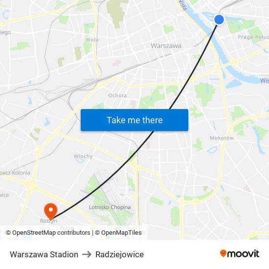 Warszawa Stadion to Radziejowice map