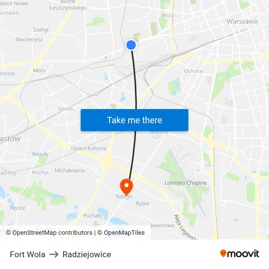 Fort Wola to Radziejowice map